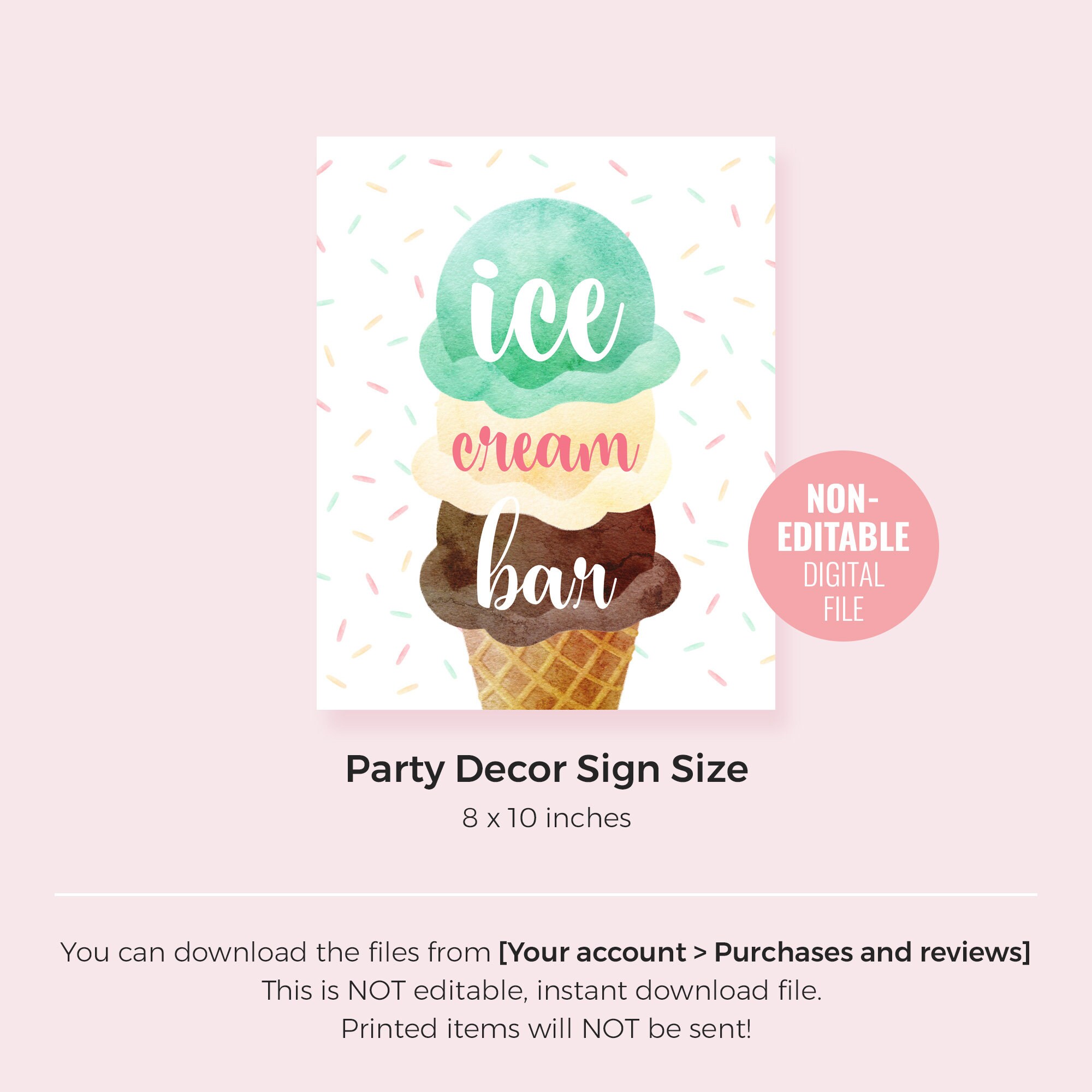 Printable Ice Cream Birthday Sign Instant Download Here's Etsy