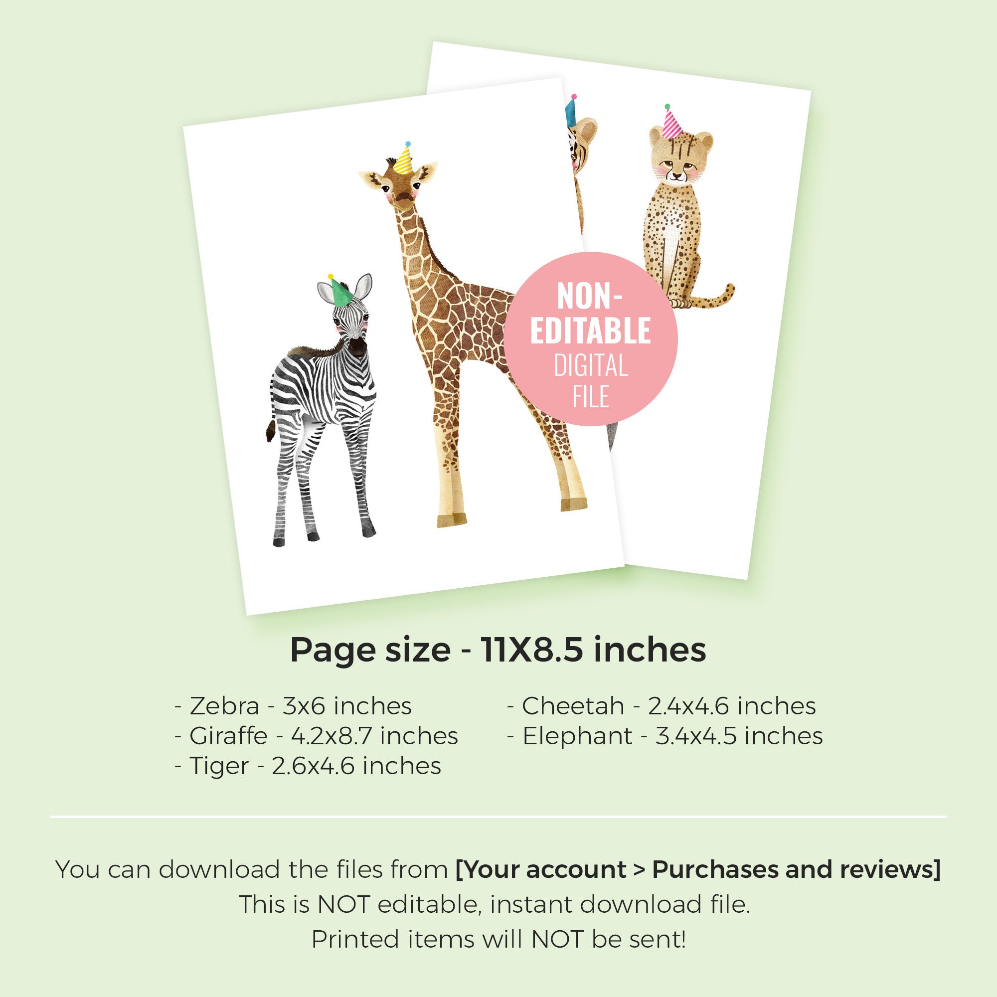 Printable Party Animals Birthday Cake Topper Instant Download | Etsy
