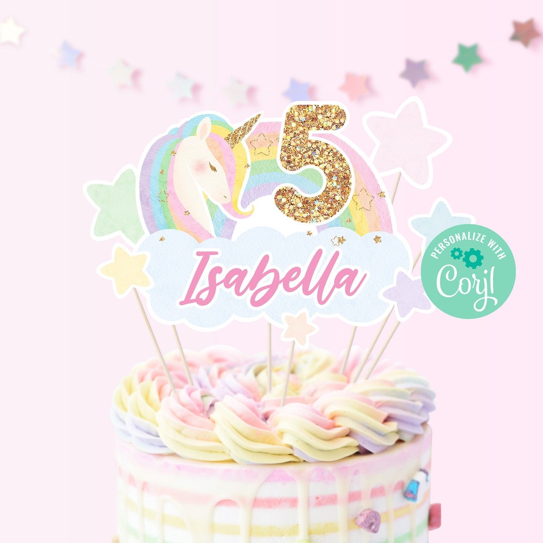 Decoración de unicornio para tarta de 4º cumpleaños, decoración de  unicornio para tartas de cuatro pasteles, decoración mágica de unicornio  para