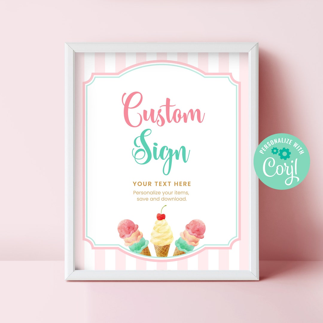 Editable Ice Cream Custom Sign Template Instant Download, Printable ...