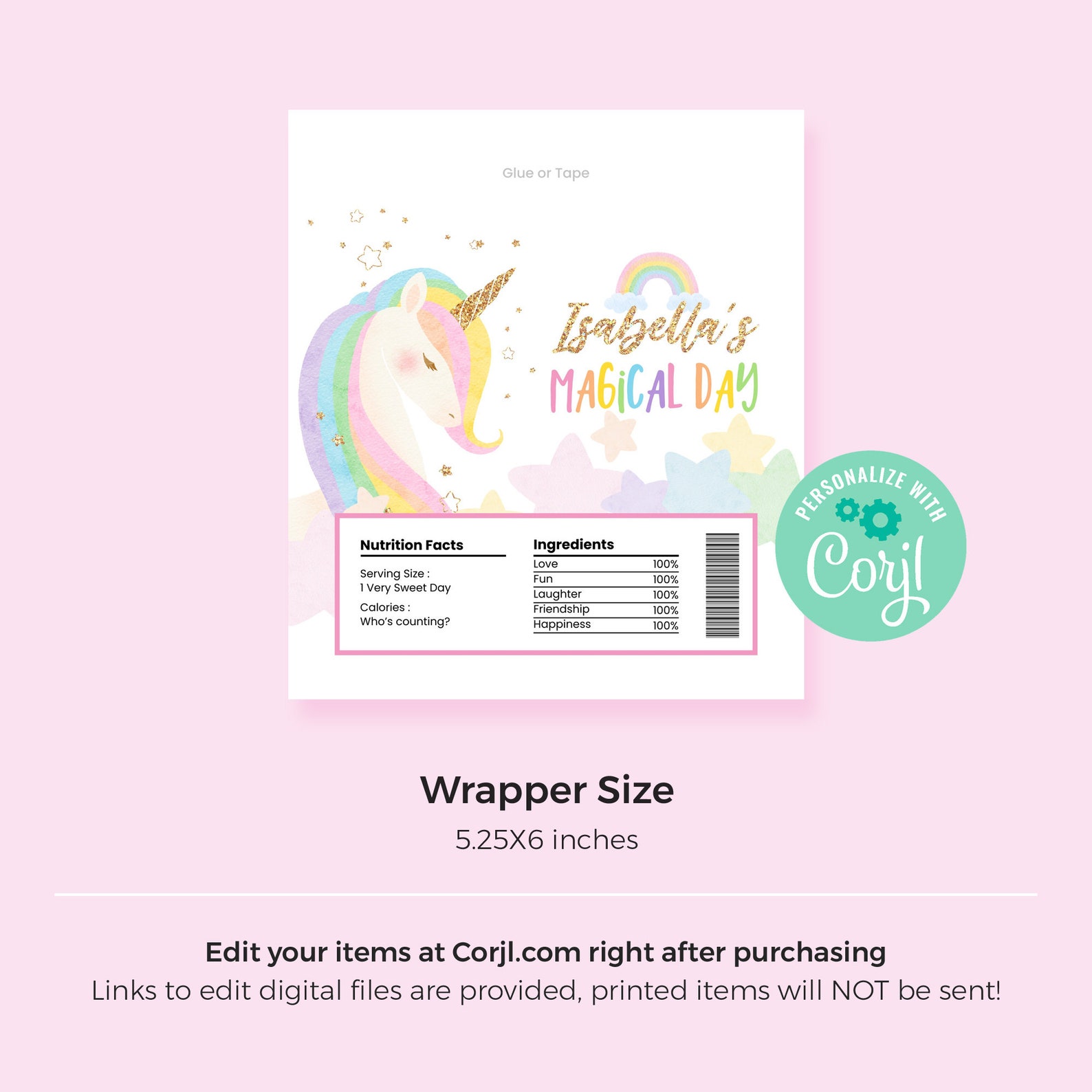 Editable Unicorn Candy Bar Wrapper Template Instant Download - Etsy