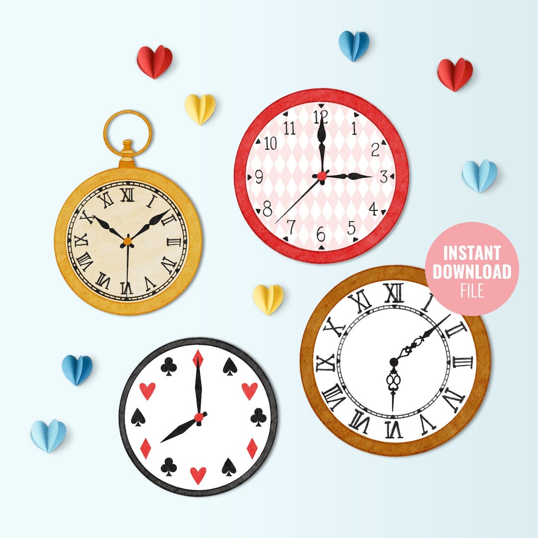 Printable Alice in Wonderland Clock Watch Instant Download, Mad Tea