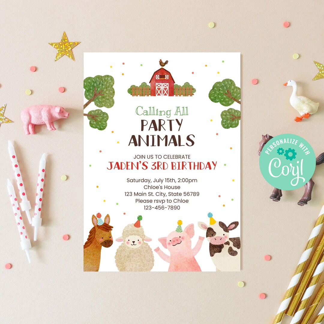 Editable Farm Animals Birthday Invitation Template Instant Download ...