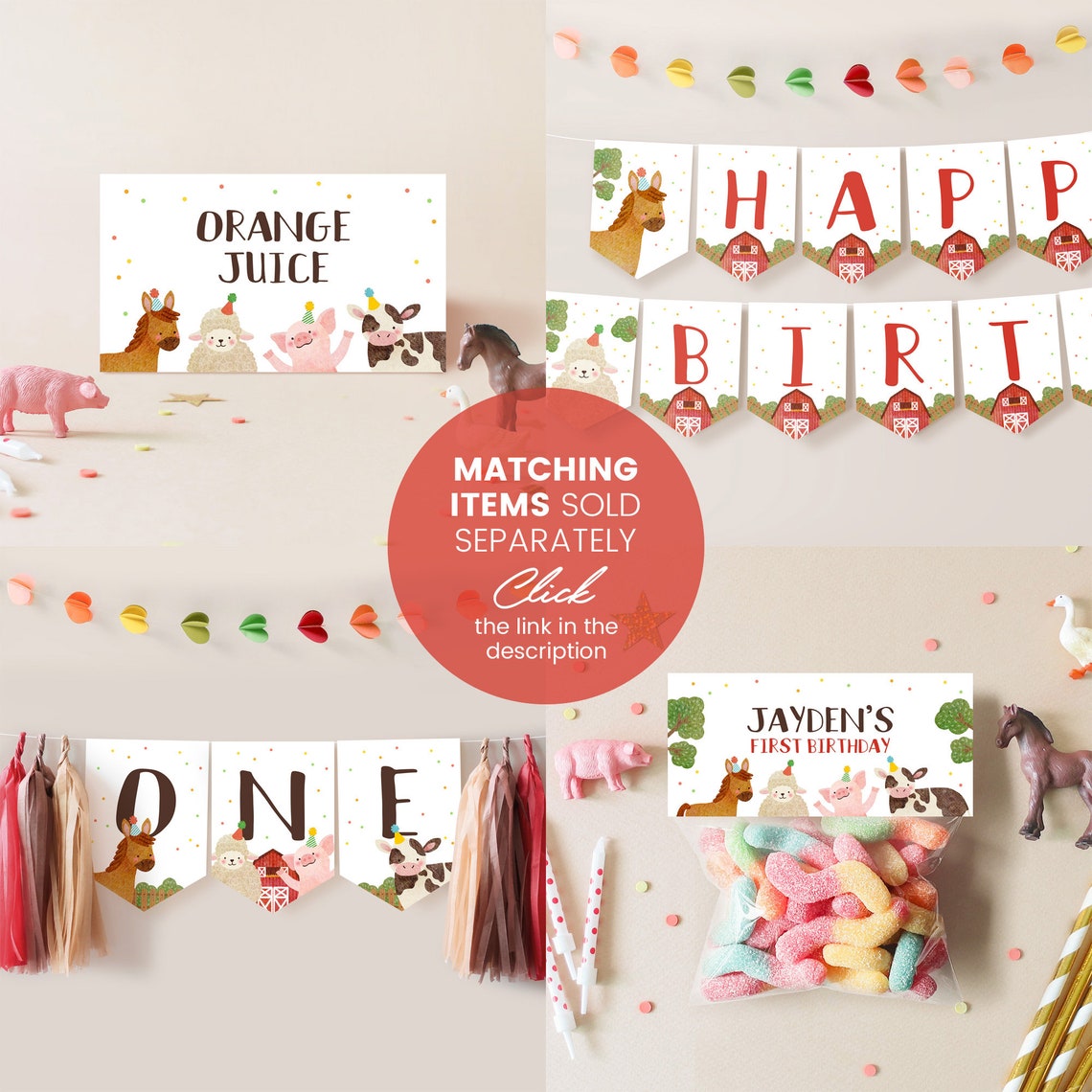 Printable Farm Animals Birthday Sign Instant Download Red - Etsy