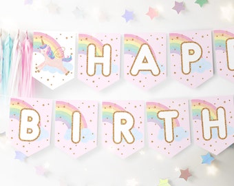 Printable Unicorn Birthday Banner Template Instant Download | Etsy