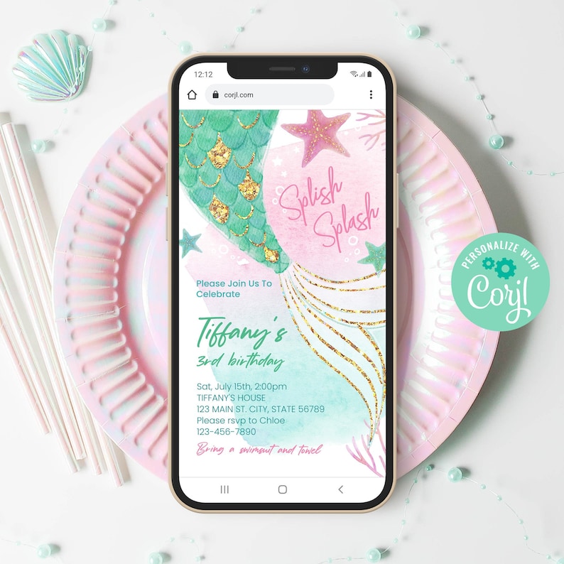Editable Mermaid Birthday Evite Template Instant Download Etsy Editable Mermaid Birthday Evite Template Instant Download Etsy