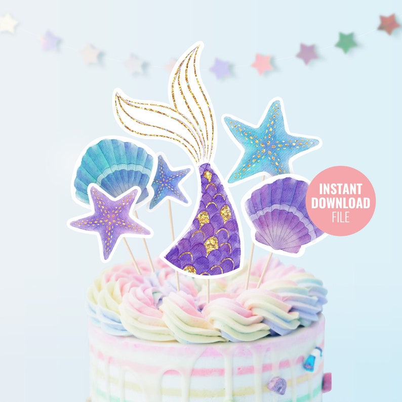 Printable Mermaid Birthday Cake Topper Instant Download Under - Etsy