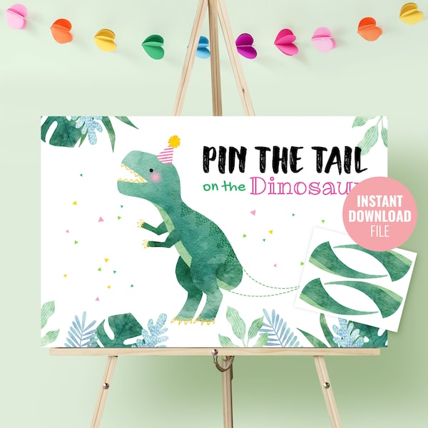 Printable Pin the Tail Birthday Party Game Instant Download, Dinosaur Theme Party, Tyrannosaurus Tail Game Dino Birthday Decoration, BD015