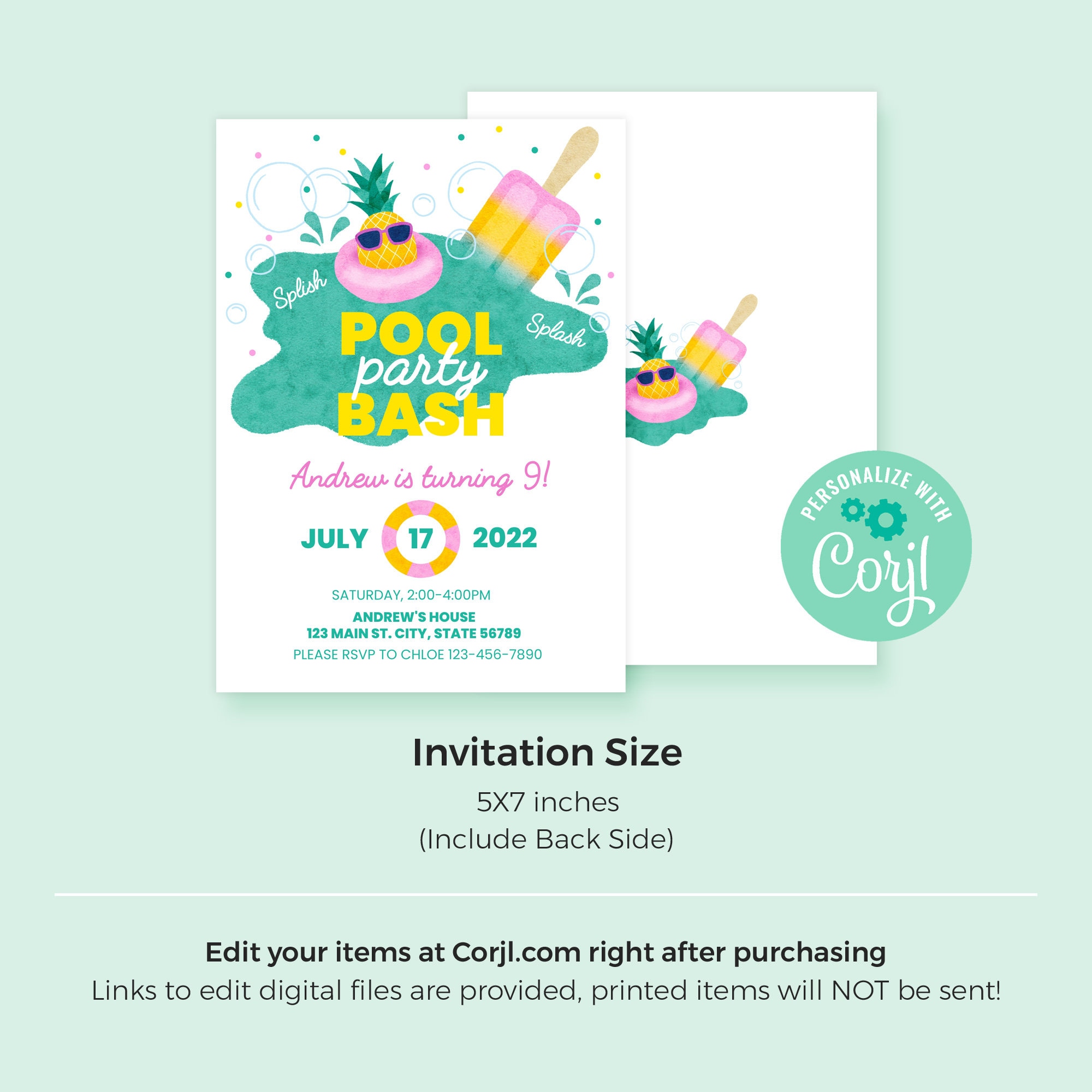 Editable Pool Party Birthday Invitation Template Instant Etsy