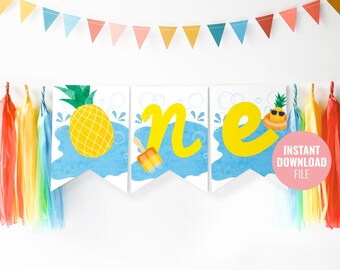 Printable Pool Party First Birthday ONE Banner Instant | Etsy
