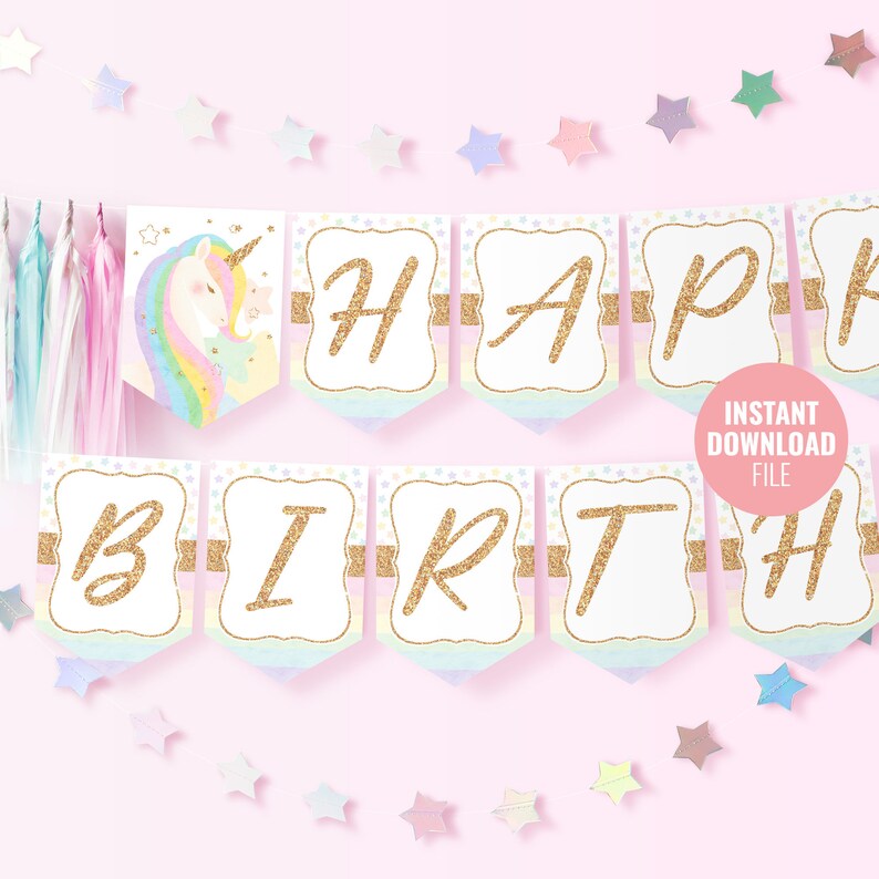 Printable Unicorn Birthday Banner Template Instant Download - Etsy
