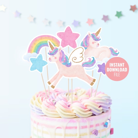 Download istantaneo di Topper per torta di compleanno stampabile di unicorno,  Festa di compleanno magica, Decorazione centrotavola in corno di unicorno  glitter oro, BD002 -  Italia