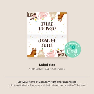 Editable Farm Animals Birthday Food Label Template Instant Download ...