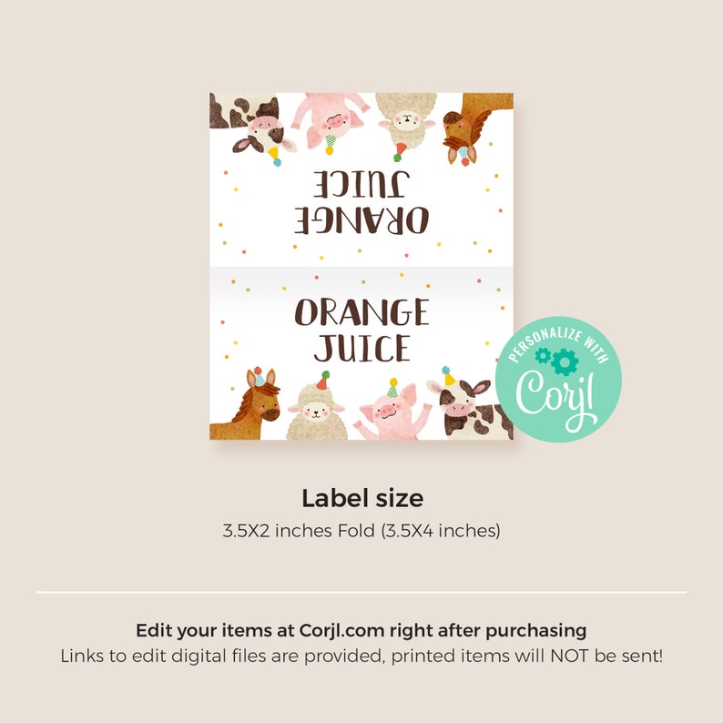 Editable Farm Animals Birthday Food Label Template Instant - Etsy