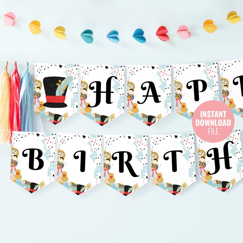 Printable Alice in Wonderland Birthday Banner Template Instant | Etsy