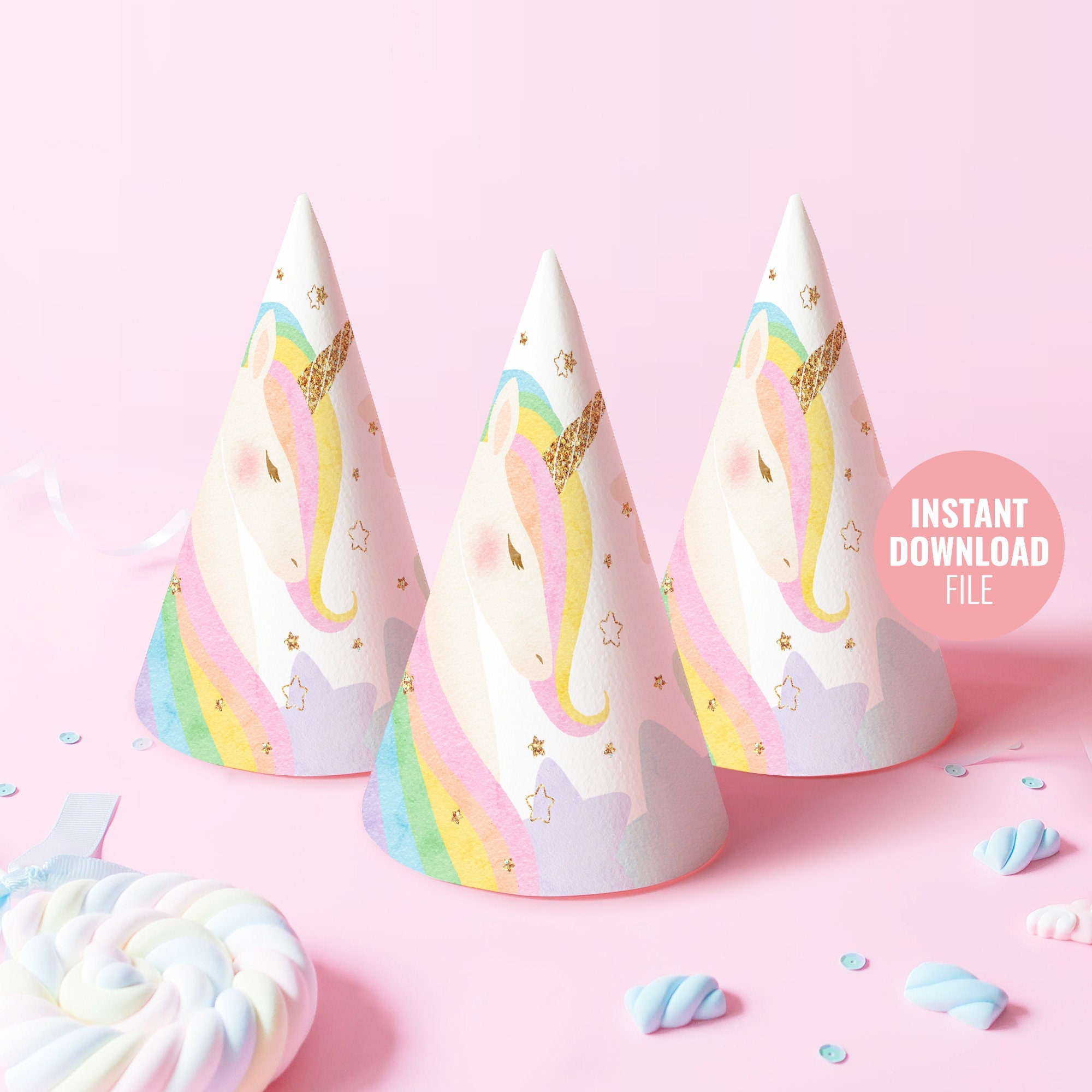printable unicorn birthday party hat instant download magical etsy