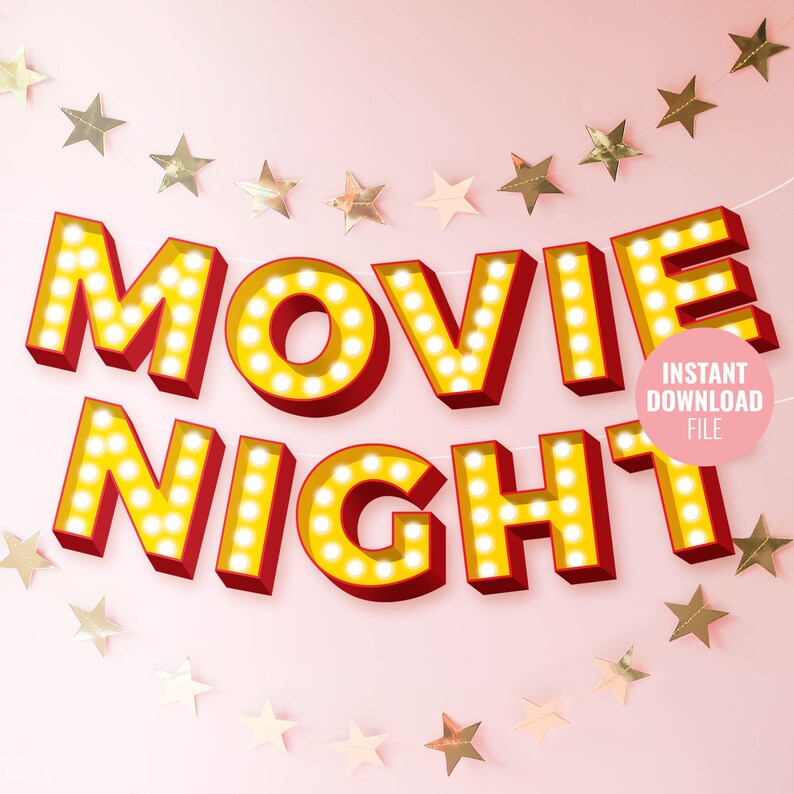 Printable Movie Night Birthday Banner Instant Download - Etsy