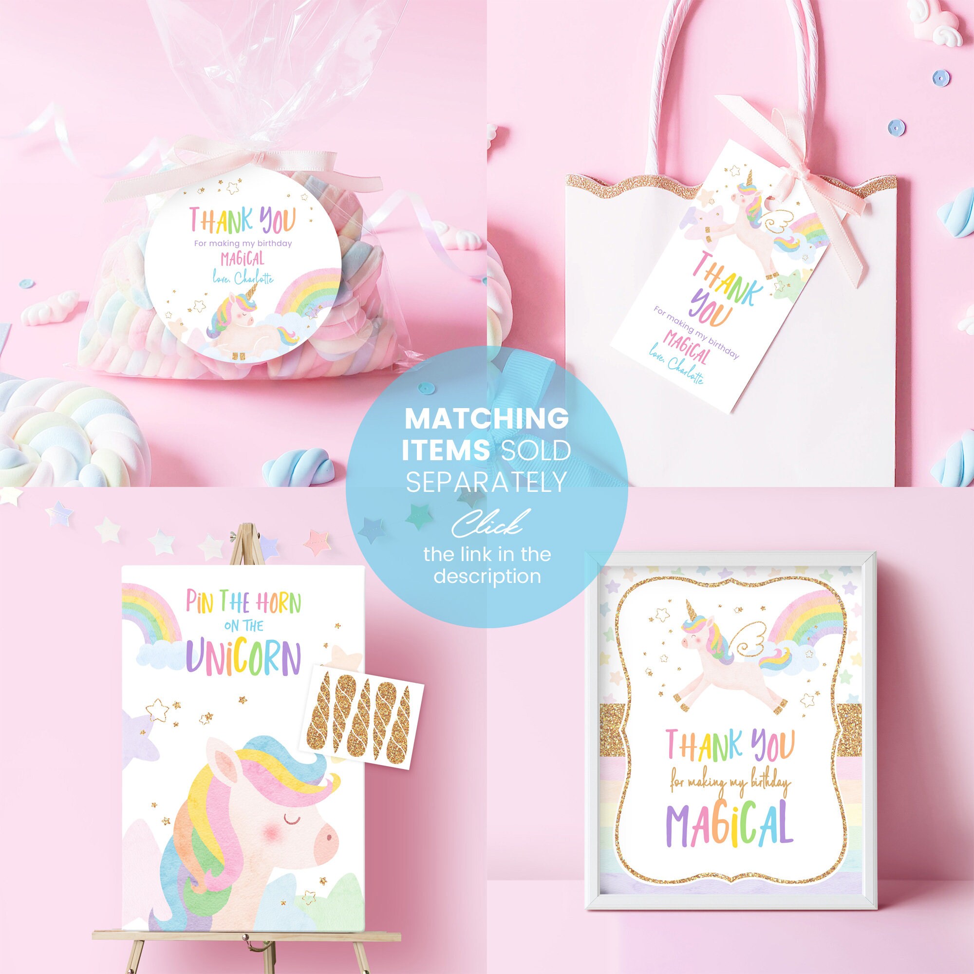 Printable Unicorn Birthday Cake Topper Instant Download - Etsy