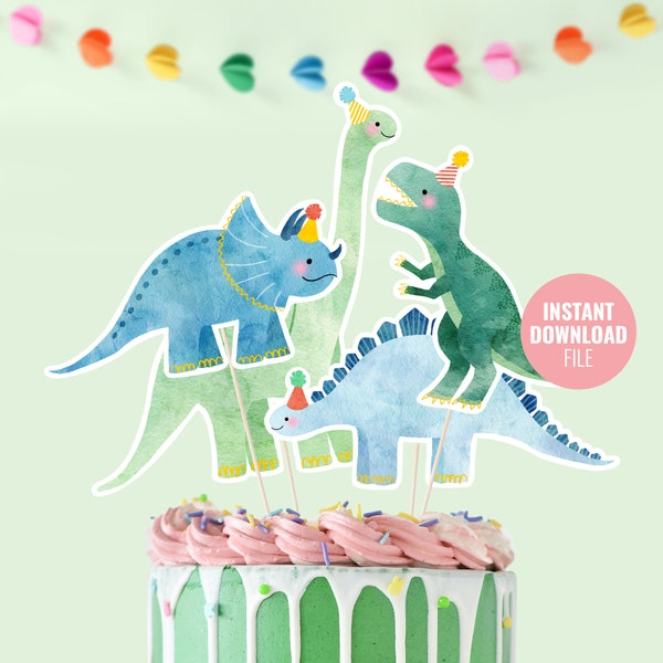 Printable Dinosaur Birthday Cake Topper Instant Download, Dinosaur Theme Party, Tyrannosaurus T-Rex Birthday Decoration Cake Topper, BD013