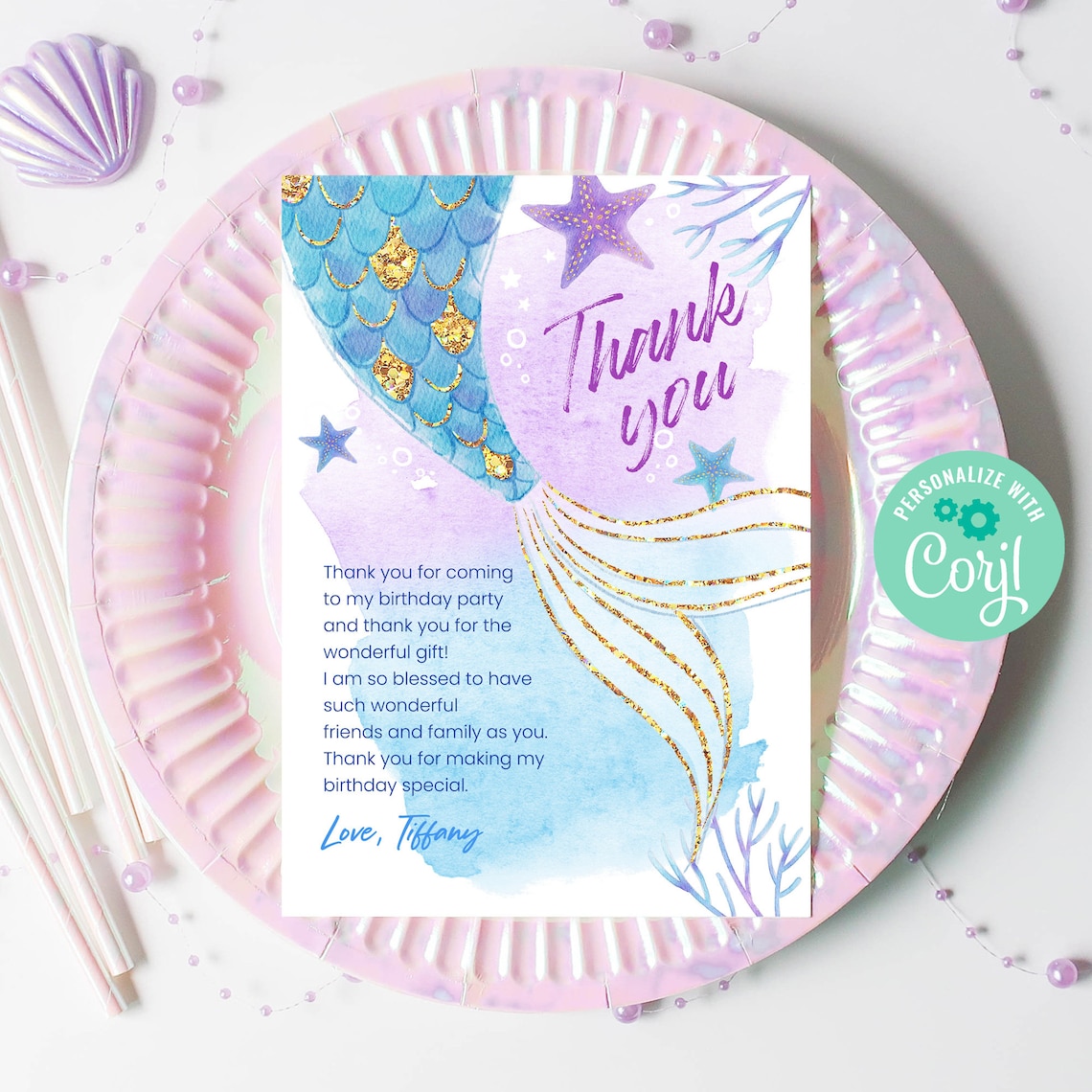 Editable Mermaid Thank You Note Template Instant Download - Etsy