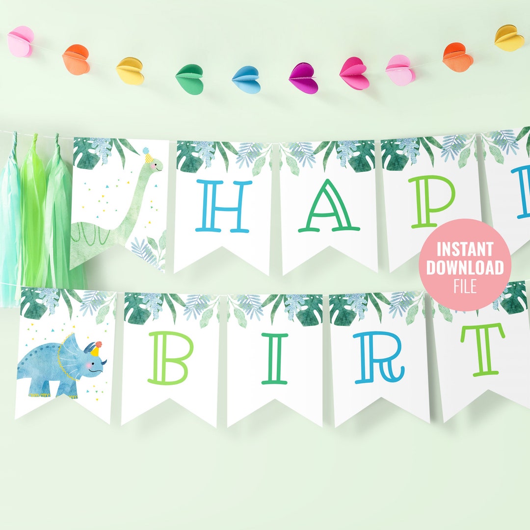 Printable Dinosaur Happy Birthday Banner Template Instant Download ...