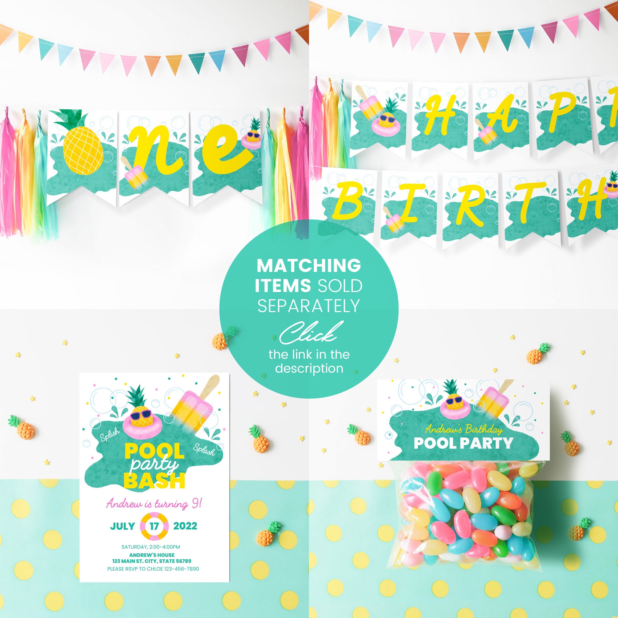 Editable Pool Party Birthday Milestone Sign Instant Download Etsy