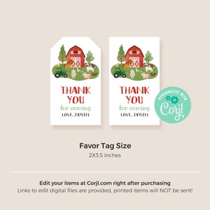 Editable Farm Animals Birthday Thank You Favor Tag Template Instant ...