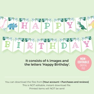 Printable Dinosaur Happy Birthday Banner Template Instant Download ...