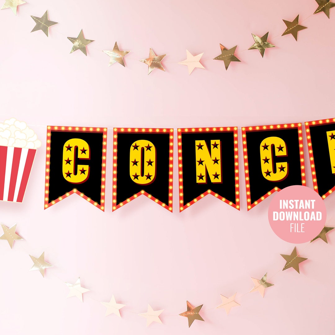 Printable Movie Night Birthday Banner Instant Download, Cinema Theme ...