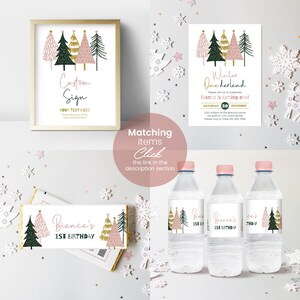 Editable Winter Wonderland Food Label, Snow Tree Digital Birthday ...