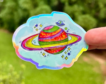 Holographic Saturn Sticker: Waterproof Vinyl Decal