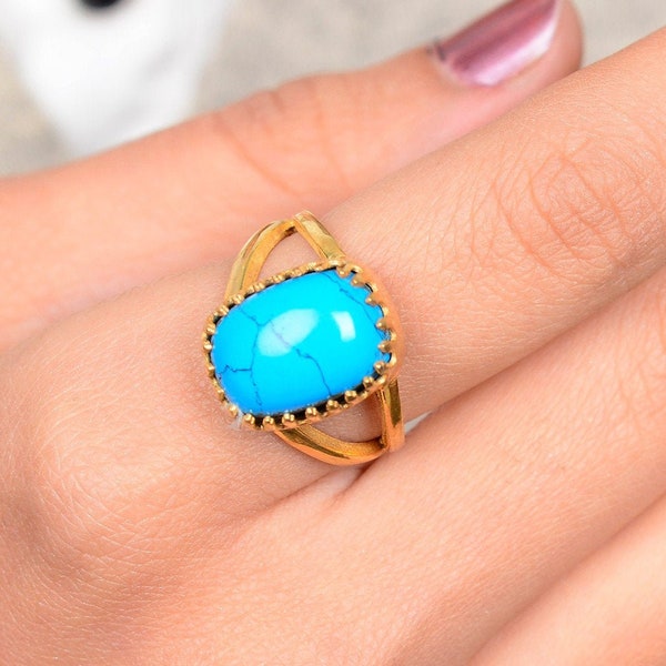 Bague turquoise, bague en argent sterling 925, bague turquoise bleue, bague de naissance de décembre, bague de déclaration avec pierre