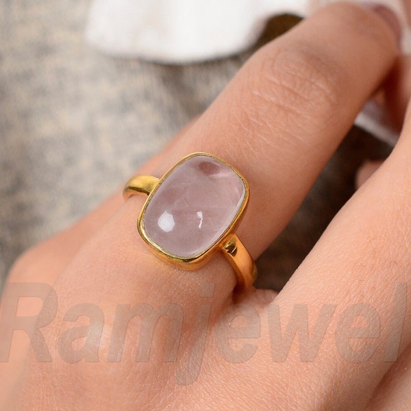 Handmade Rose Quartz Ring, Pink Rose Quartz Ring, Brass Rose quartz Ring, Handmade Ring, Minimalist Ring, Gift for her, Love Ring