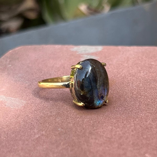 Blue fire Labradorite ring, 14K Gold Filled Brass Metal Ring, Natural Labradorite Gemstone ring,  Statement ring, Handmade ring, Gift ring