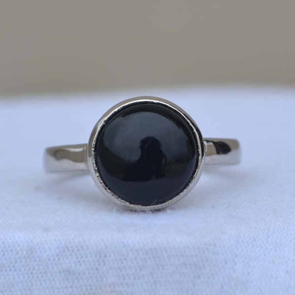 Black obsidian Ring,Dainty Gold Ring, Black Stone Ring ,Gold Band Ring, handmade Ring, Everyday Gold Ring, Women Jewelry, Mother's gift