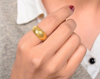 Ramjewel Flower Brass Ring, Vintage Ring, Beautiful Ring, engraved flower Ring, Handmade Ring, Brass Jewelry, Plain Brass Ring,