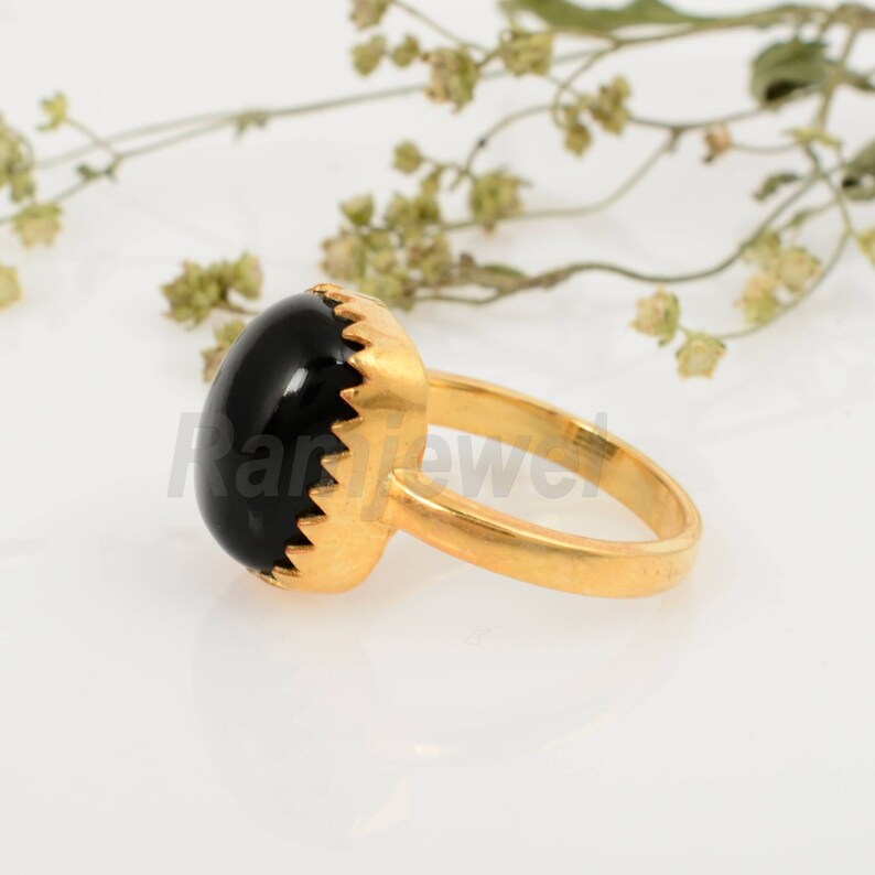 Rose gold ring handmade ring Gem Ring anniversary gift gemstone ring zig zack ring Brass ring Black Obsidian ring gift for her