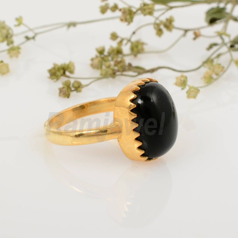 Rose gold ring handmade ring Gem Ring anniversary gift gemstone ring zig zack ring Brass ring Black Obsidian ring gift for her