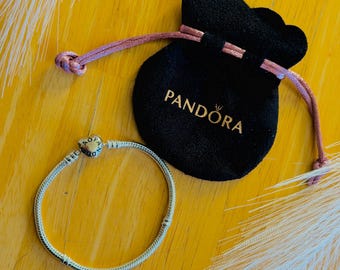 Pulsera Pandora Moments de plata de ley con cadena de serpiente y cierre de corazón, regalo para ella