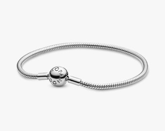Pulsera Pandora Moments de plata de ley con cadena de serpiente, pulsera con charms, regalo para ella