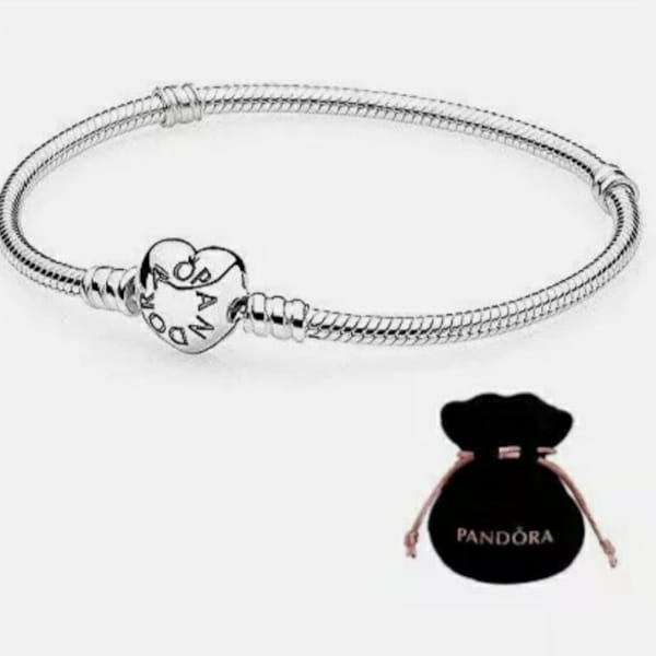 Authentique Bracelet à breloques Pandora en argent sterling 925 avec boucle en forme de coeur, pendentif à breloques Pandora Bracelet minimaliste cadeau pour elle