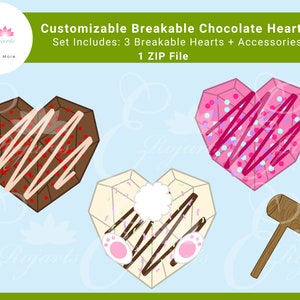 Breakable Chocolate Hearts Clipart Customizable Set
