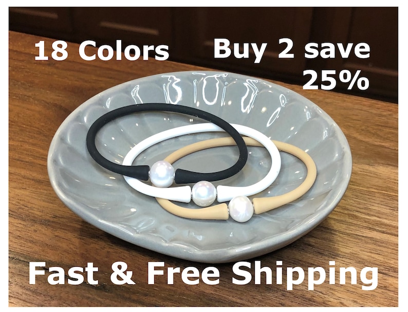 Ships from US Stretch Friendship Bracelet Natural Freshwater Pearl Waterproof White Pearl Bracelet White Pearl Silicone Bracelet
