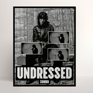Póster "Undressed" de Sombr: arte mural de música indie, decoración minimalista para dormitorio, impresión de canción estética