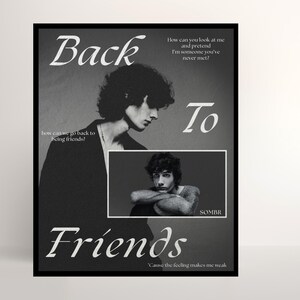 Póster de Sombr "Back to Friends": Impresión artística de canción indie, decoración de pared con música estética