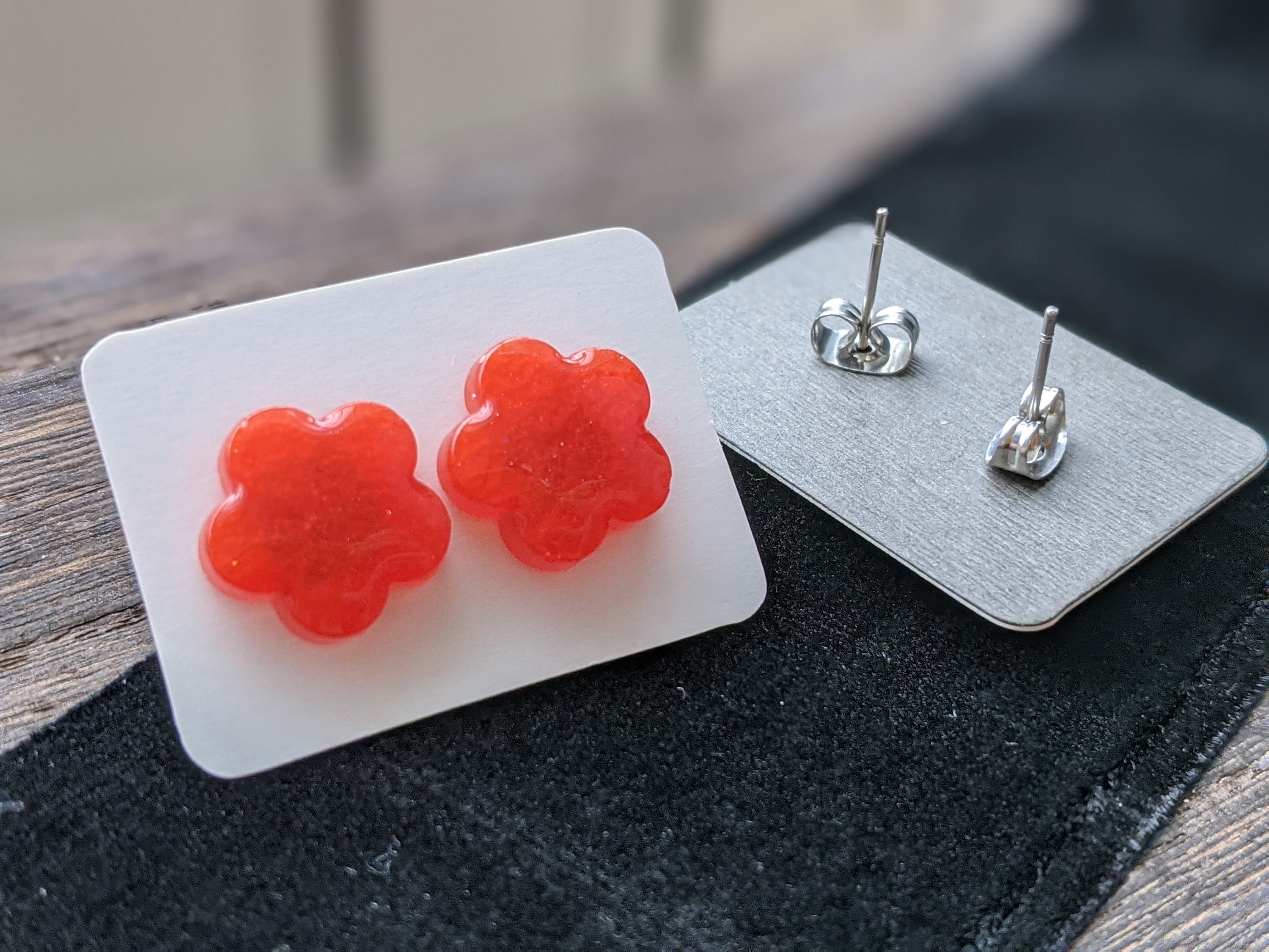 Resin Flower Stud Earrings Stainless Steel Earrings Etsy