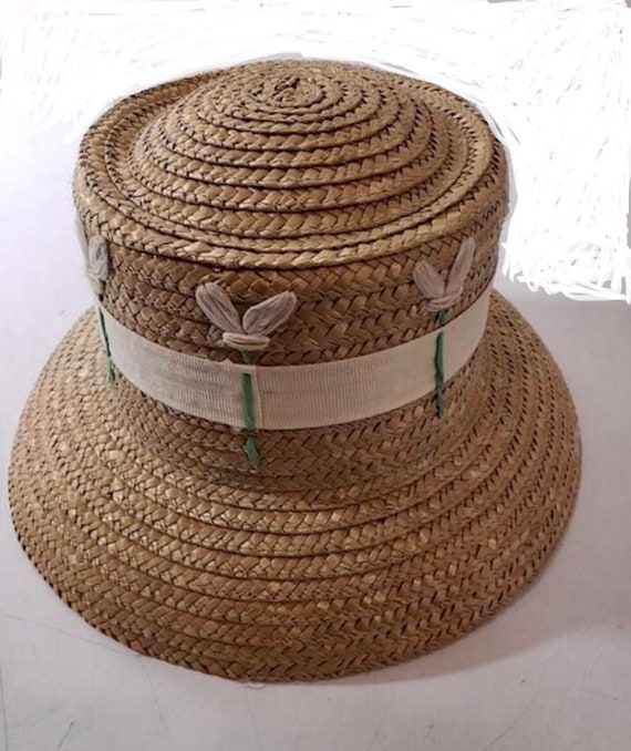 April Cornell Cloche Hat White Ribbon Flowers 100%