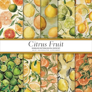 Seamless Citrus Patterns - Digital Paper - Digital Download