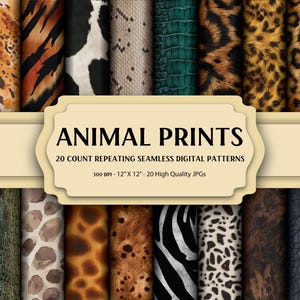 Animal Print Seamless Pattern Bundle | 20 Digital Safari & Exotic Skins | 12x12&quot; JPGs | 300 DPI | Leopard, Zebra, Snake, Tiger