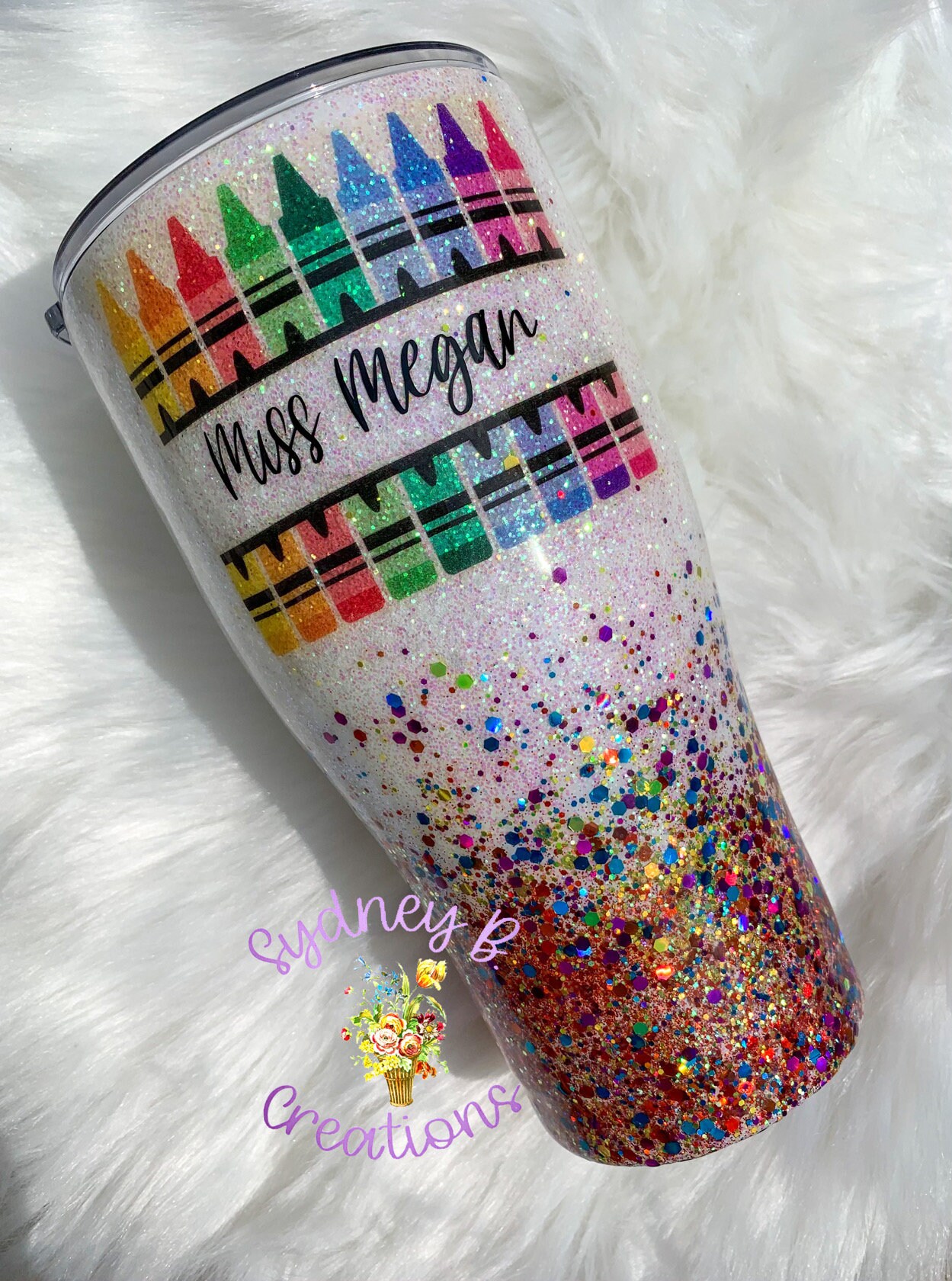 Personalized Teacher Glitter Epoxy Tumbler | Crayon Teacher Glitter T…